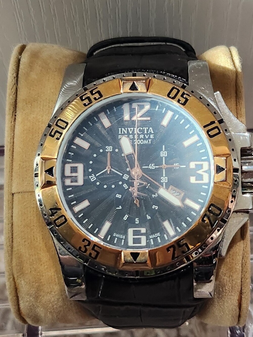 Invicta Two-Tone Chronograph Watch - Black Dial, Gold & Silver Case
